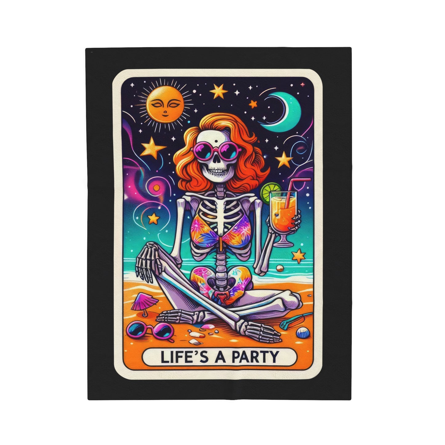 Life's a Party Tarot Card Velveteen Plush Throw Blanket | Party Lover Gift | Celebration Skeleton Blanket | Tarot-Inspired Cozy Decor Gift