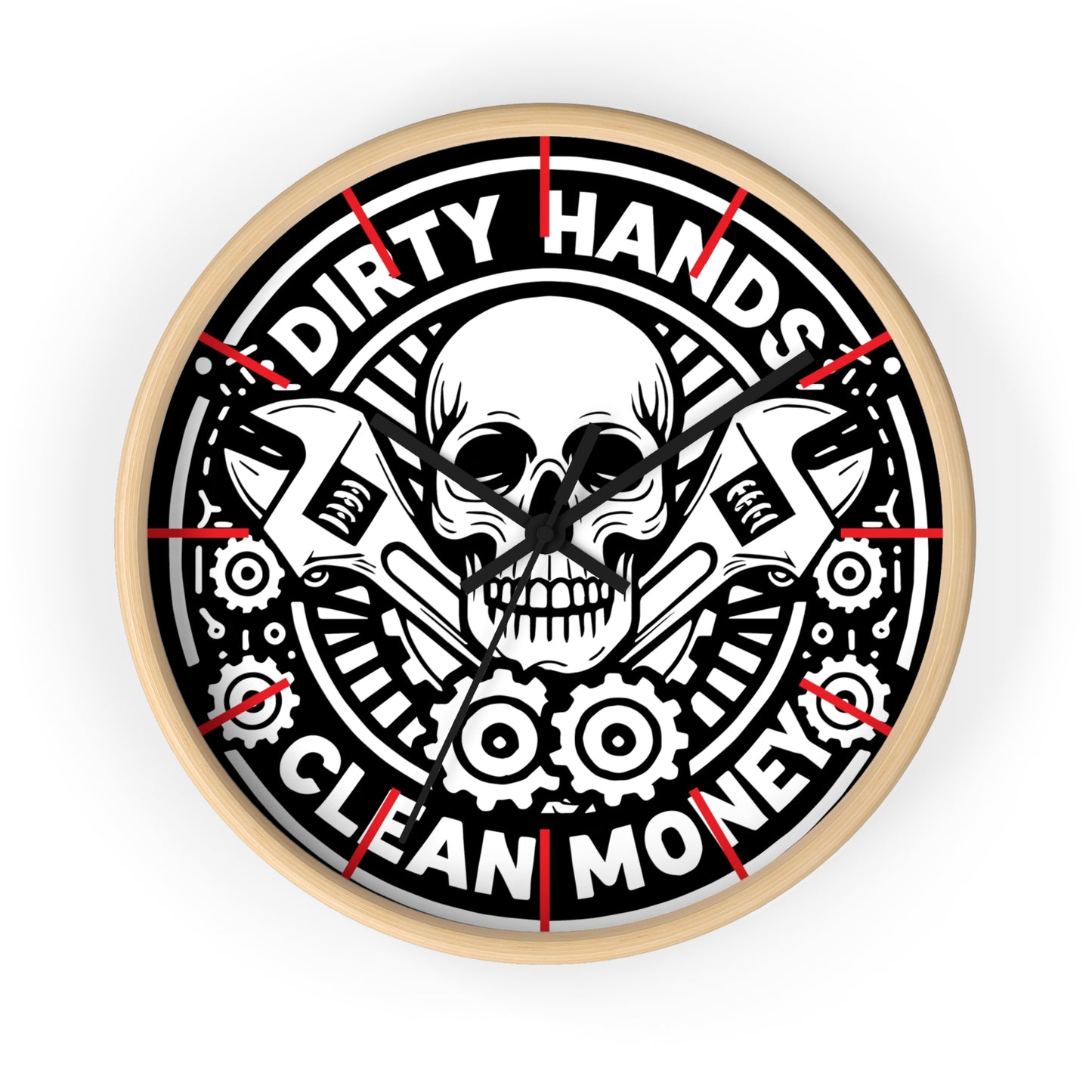 Dirty Hands Clean Money Wall Clock | Blue Collar Mechanic Design | Battery Operated | Unique Man Cave and Garage Decor Car Guy GIft