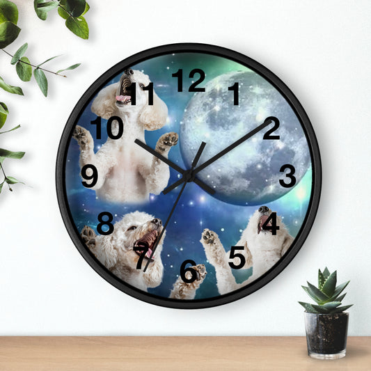 Poodle Howling at the Moon Wall Clock Vintage 90s Inspired Dog Lover Art Battery Operated Funny Animal Decor Perfect Gift Poodle Enthusiasts