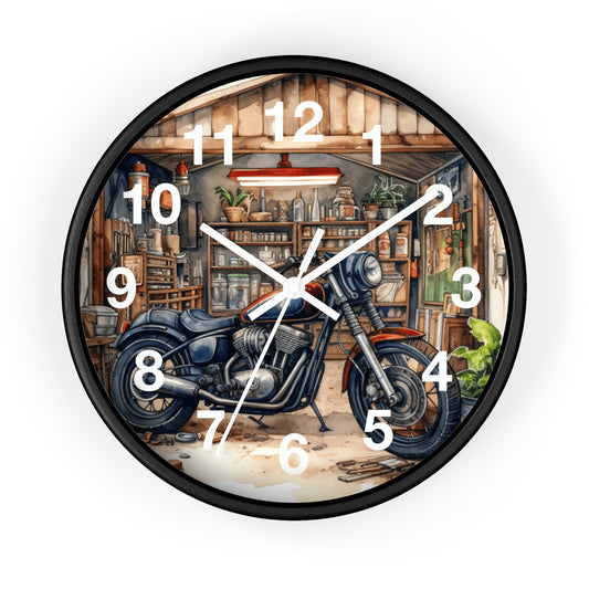 Bike in Garage Wall Clock | Man Cave Decor | Motorcycle Art | Unique Biker Gift Garage Wall Clock Vintage Motorcycle Decor Battery Operated