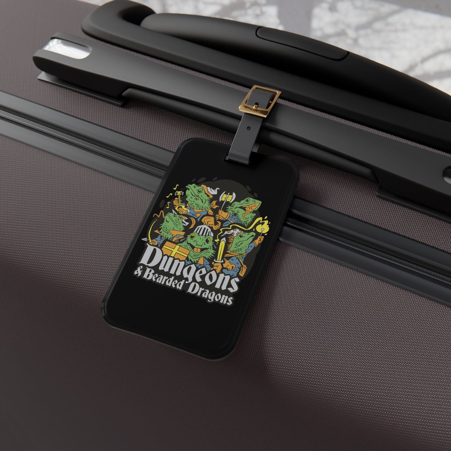 Dungeons and Bearded Dragons Luggage Tag | Funny Reptile Lover Baggage ID Nerdy Parody Travel Accessory Fantasy Roleplaying Gift Dragon Fans