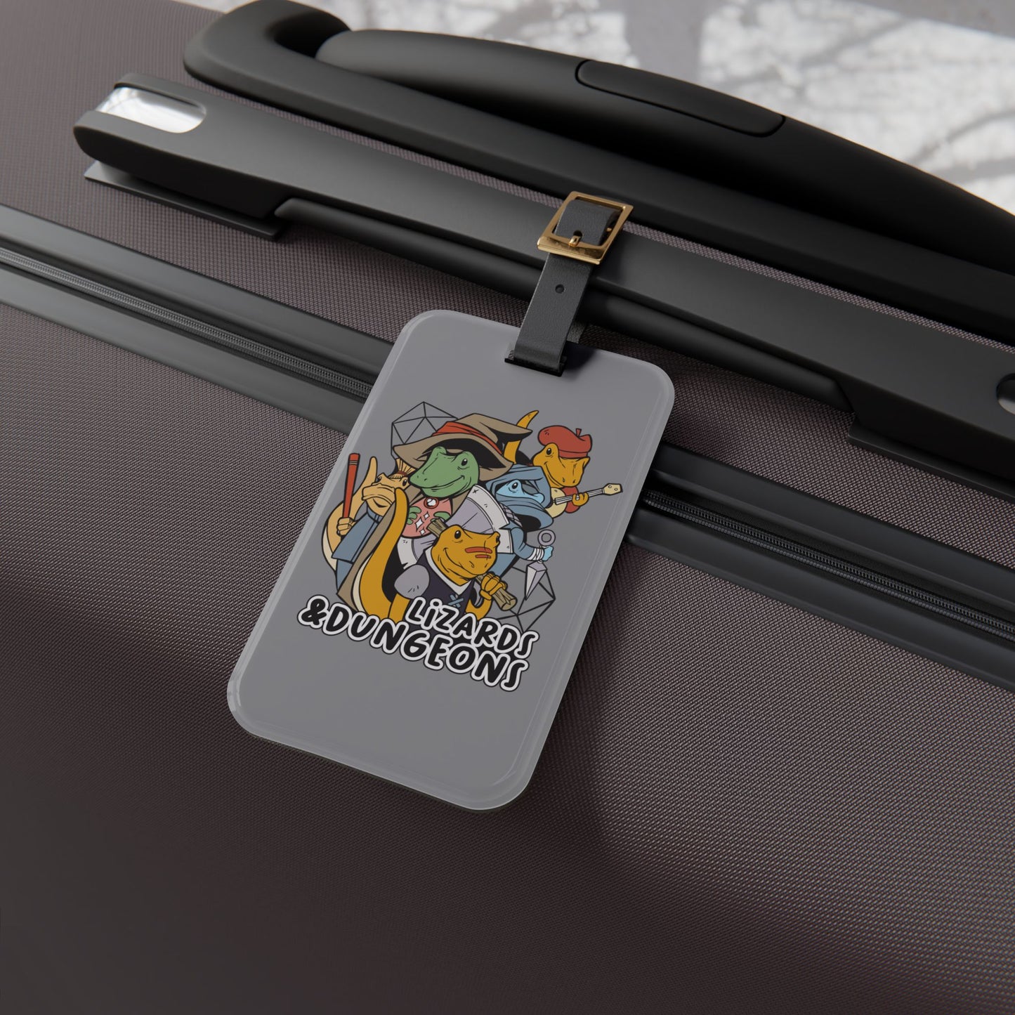 Dungeons and Lizards Luggage Tag | Funny Lizard Lover Baggage ID | Nerdy Parody Travel Accessory | Fantasy Roleplaying Gift for Reptile Fans