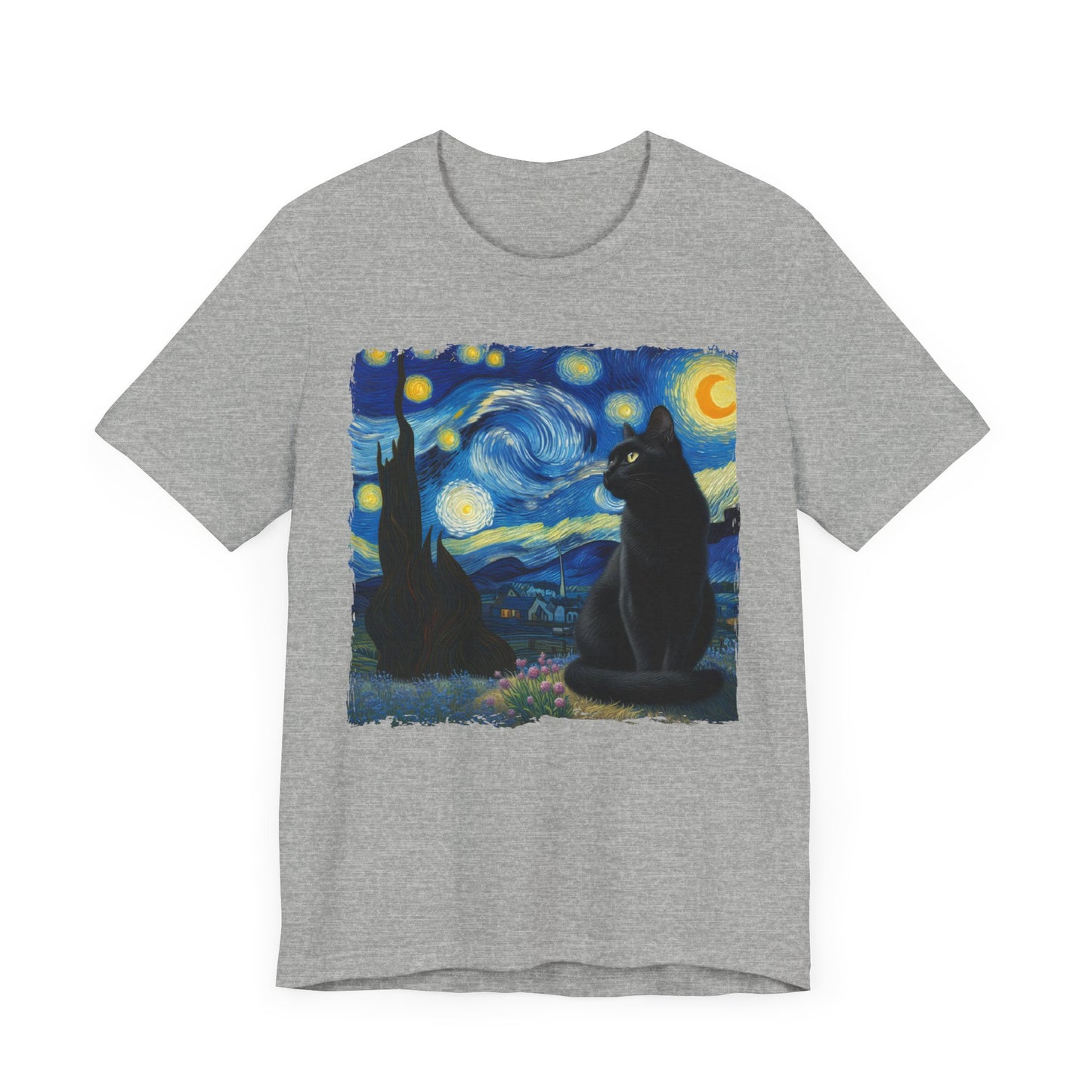 Black Cat Night Sky Shirt | Starry Night Inspired Feline Art | Purr-fect Gift for Cat Lovers | Humorous Cat Parody Tee Funny Cat Gift