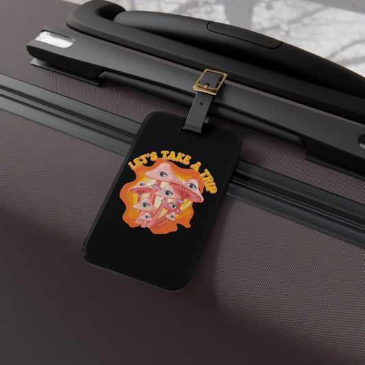 Lets Take a Trip Mushroom Eyes Luggage Tag | Trippy Psychedelic Baggage ID | Colorful Festival Travel Accessory for Rave & Hippie Lovers