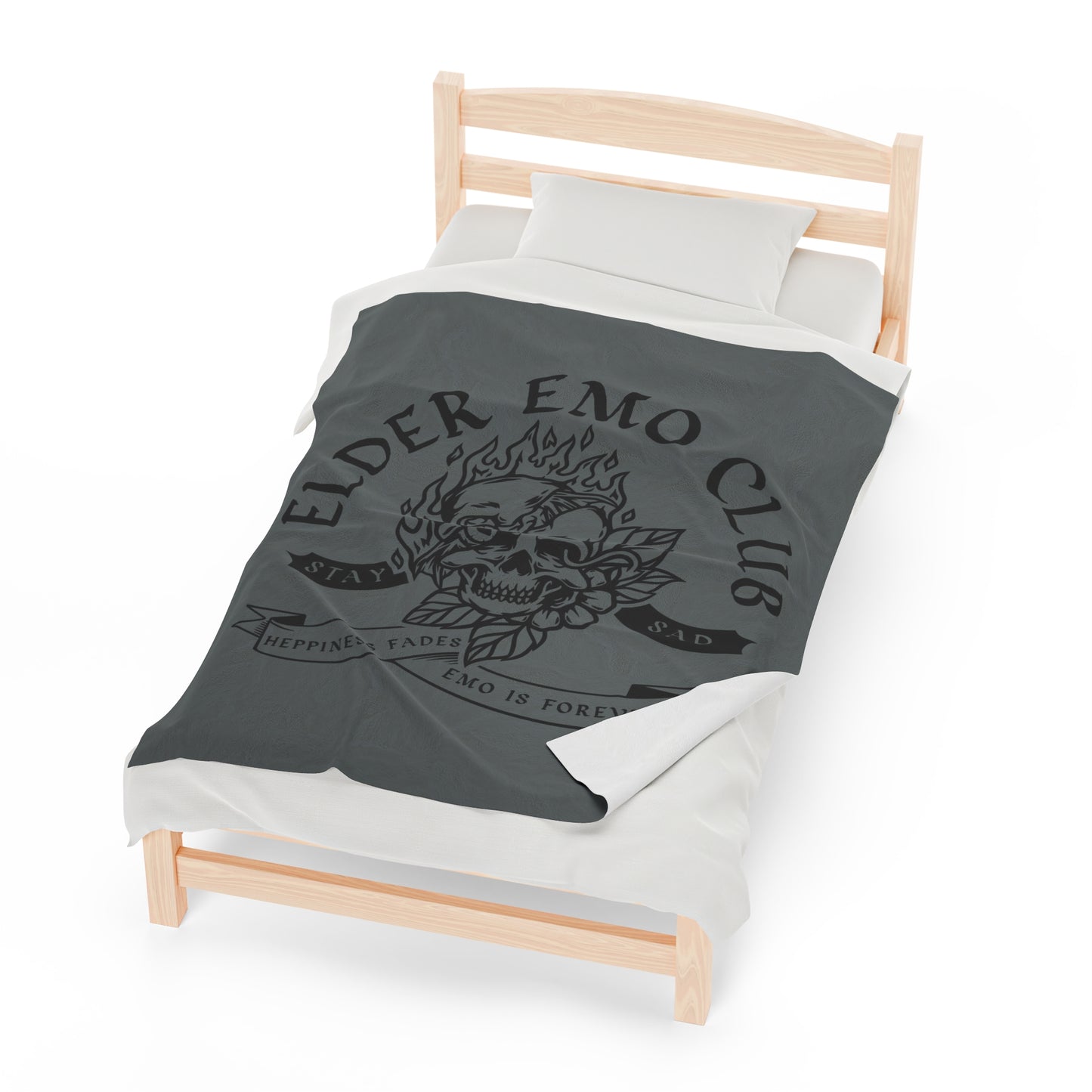 Elder Emo Club Velveteen Plush Throw Blanket Grey Happiness Fades Emo Forever Blanket Stay Sad Cozy Alternative Decor Elder Emo Style Gift