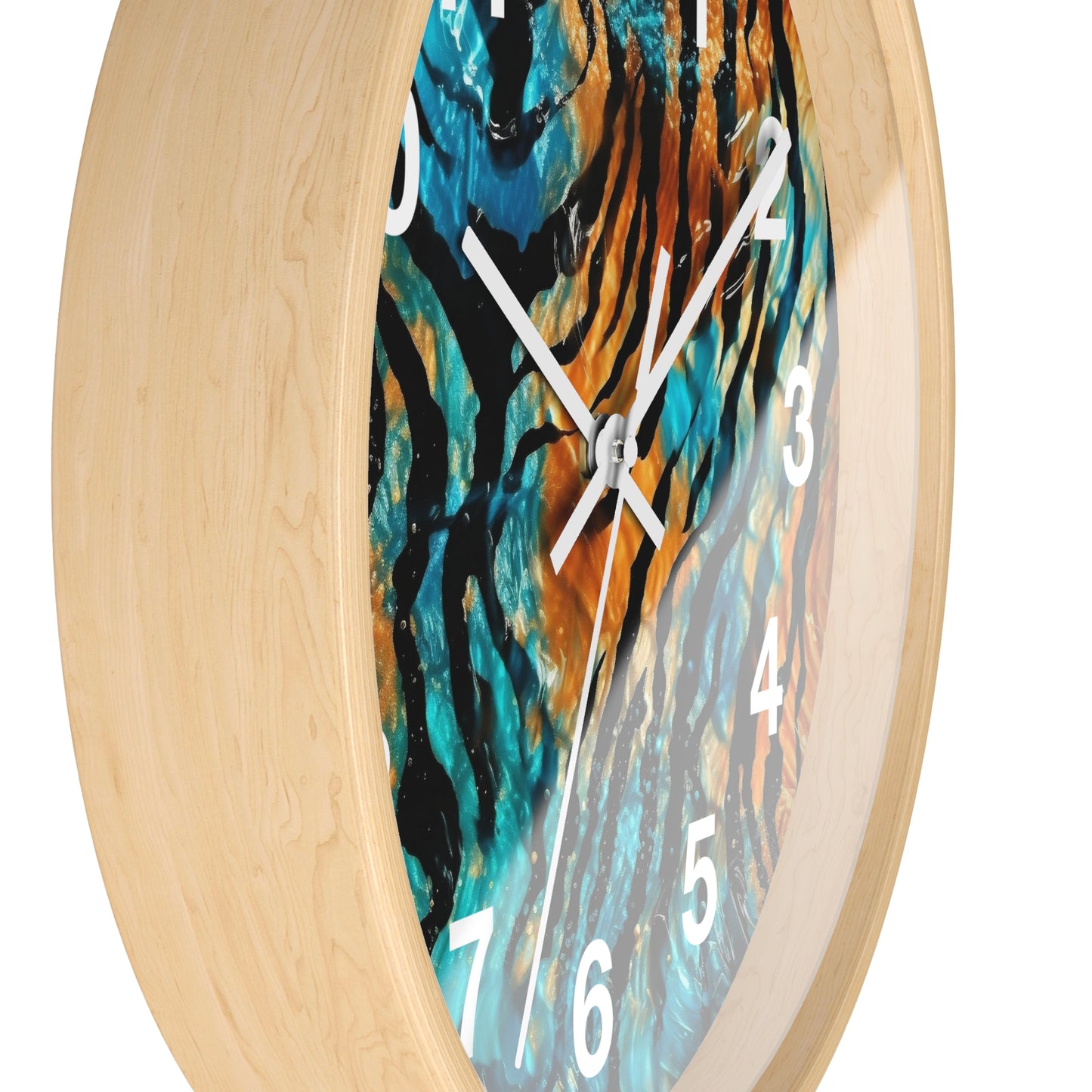 Blue and Orange Tiger Print Wall Clock | Trippy Animal Art | Battery Operated | Unique Teen Room Decor | Perfect Gift for Animal Lovers