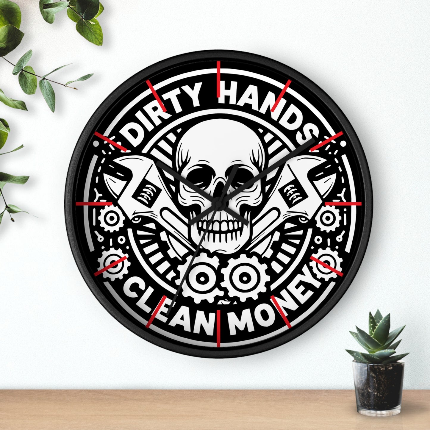 Dirty Hands Clean Money Wall Clock | Blue Collar Mechanic Design | Battery Operated | Unique Man Cave and Garage Decor Car Guy GIft