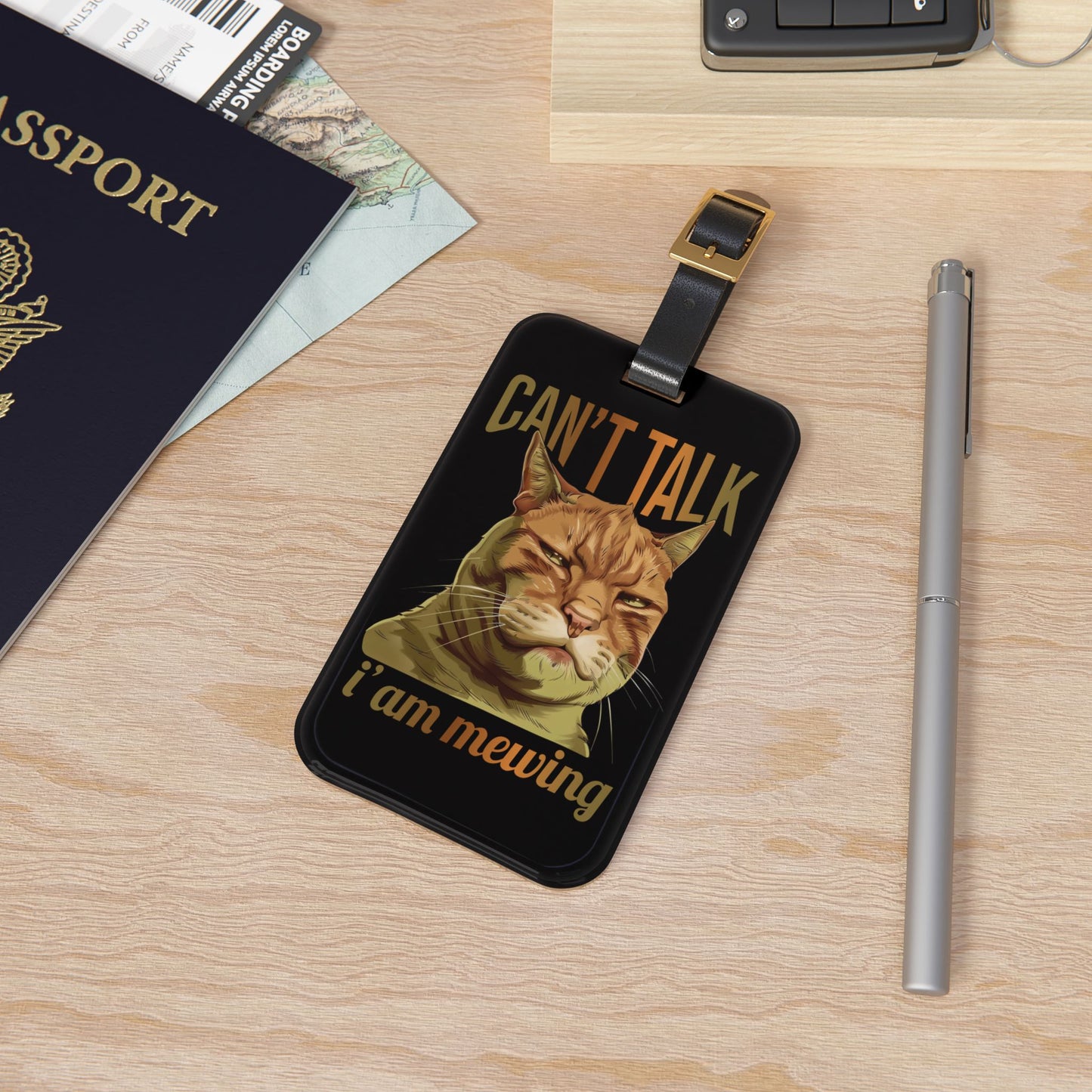 Can't Talk I'm Mewing Luggage Tag | Funny Cat Lovers Baggage ID | Gen Z Quotes | Zoomer Humor | Quirky Cat Sayings | Cute Cat Meme Gift