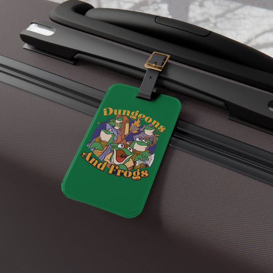 Dungeons and Frogs Luggage Tag | Funny Frog Lover Baggage ID | Nerdy Parody Travel Accessory | Fantasy Roleplaying Gift for Amphibian Fans