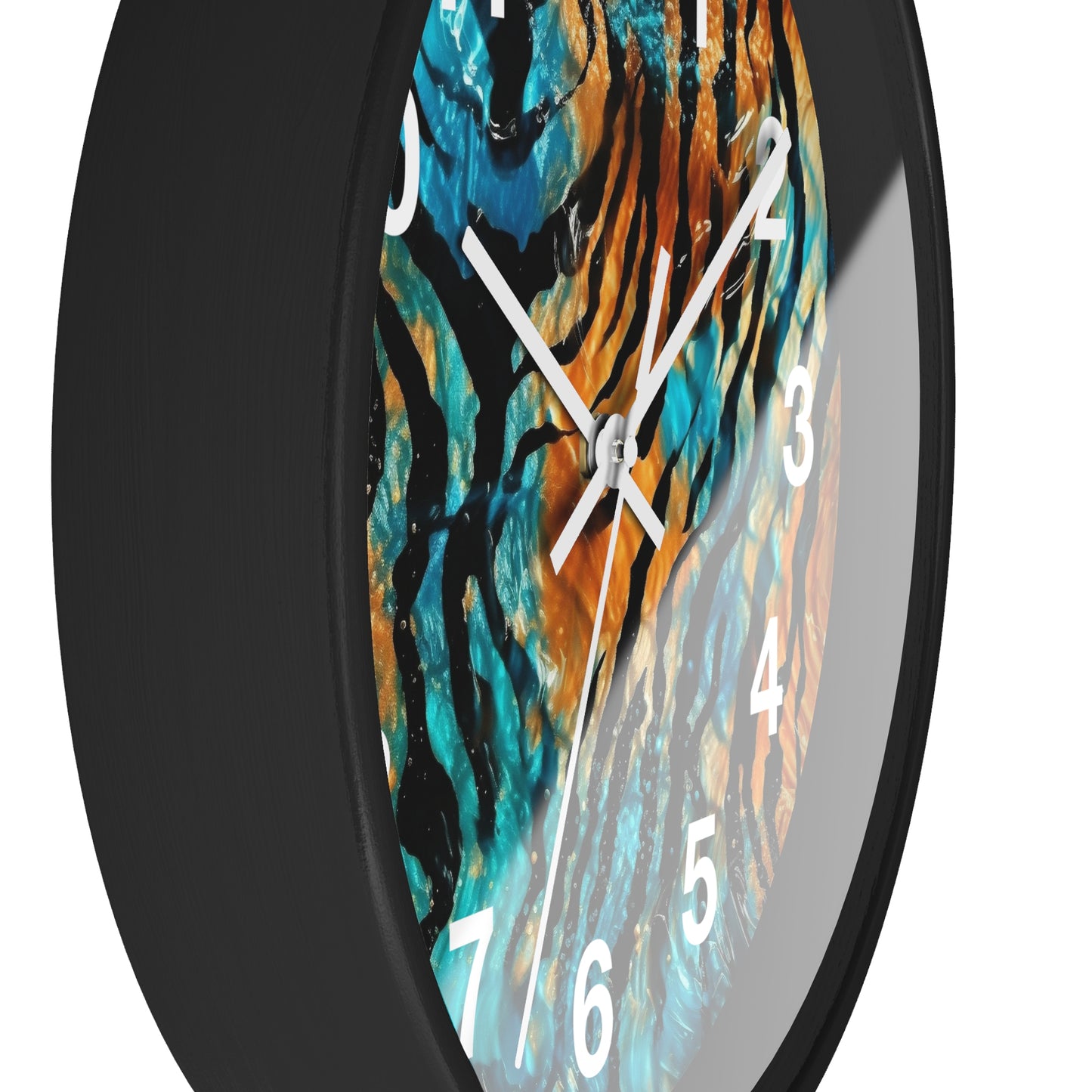 Blue and Orange Tiger Print Wall Clock | Trippy Animal Art | Battery Operated | Unique Teen Room Decor | Perfect Gift for Animal Lovers