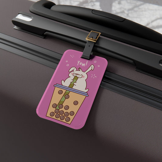 Cute Kawaii Bunny Drinking Boba Luggage Tag - Adorable Rabbit Travel Accessory - Perfect Baggage ID for Bunny Lovers Kawaii Animals Gift