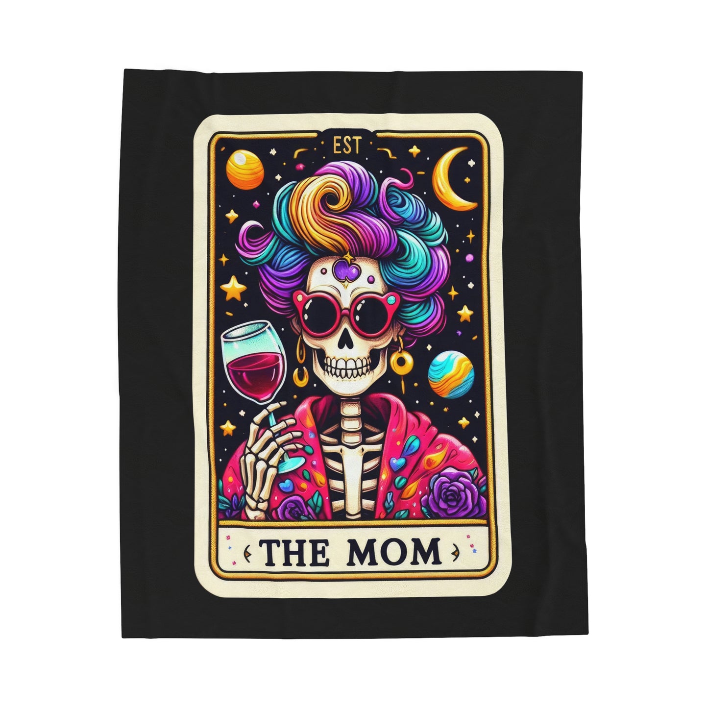 Mom Tarot Card Velveteen Plush Throw Blanket | Gift for Moms | Tarot-Inspired Mother's Day Blanket | Cozy Skeleton Blanket for Super Moms