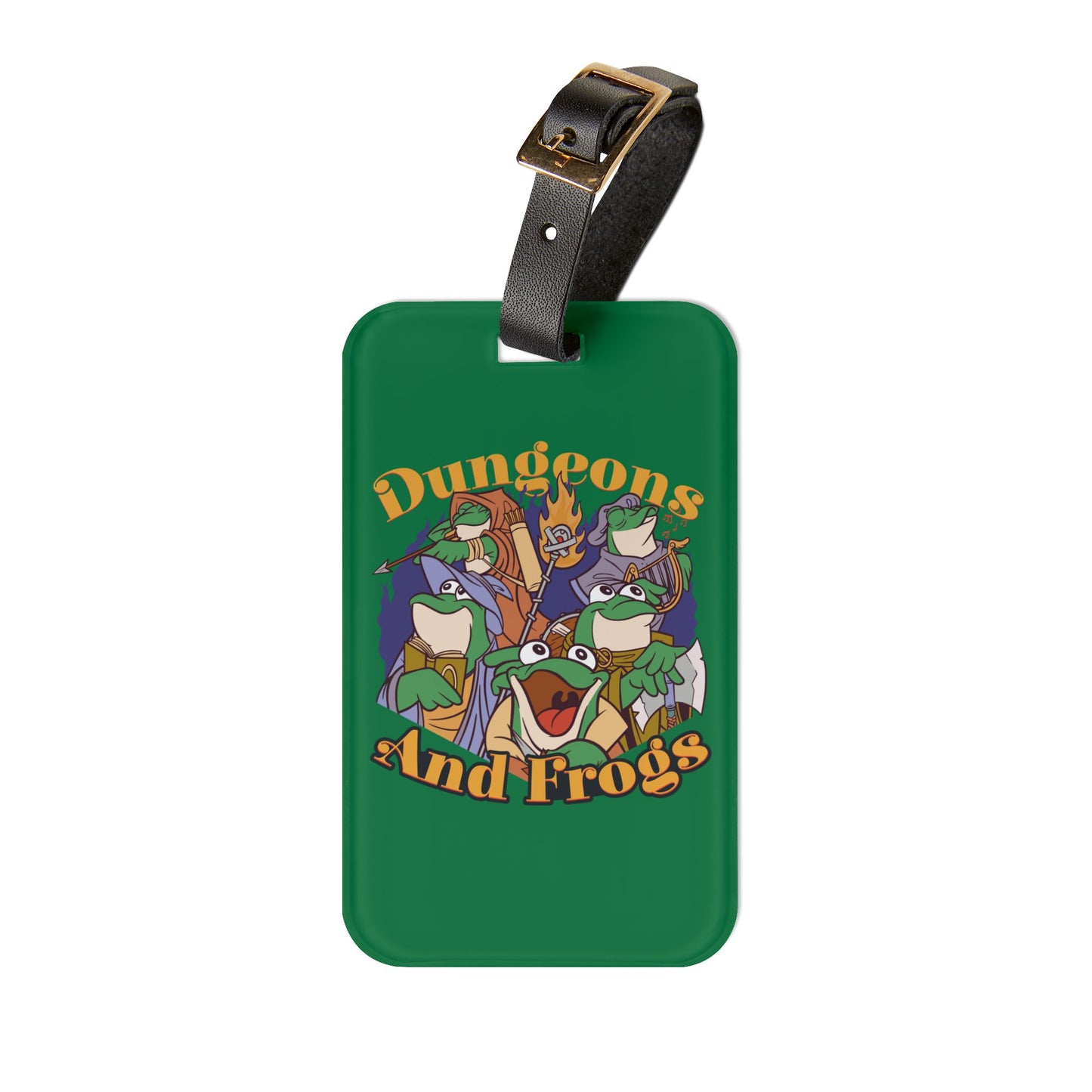 Dungeons and Frogs Luggage Tag | Funny Frog Lover Baggage ID | Nerdy Parody Travel Accessory | Fantasy Roleplaying Gift for Amphibian Fans