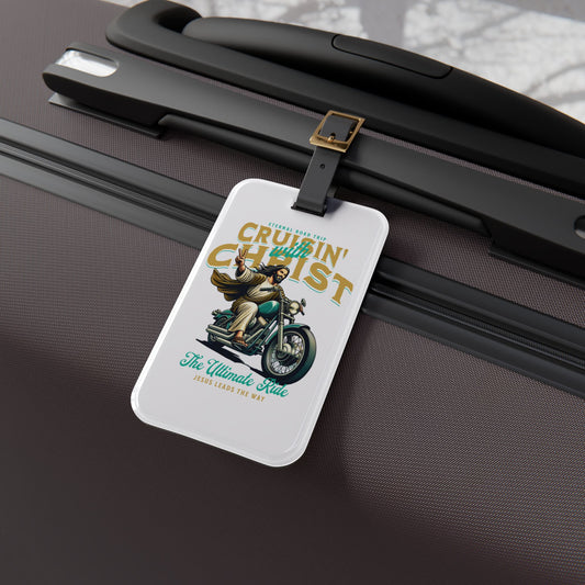 Cruisin With Christ Luggage Tag | Jesus on Motorcycle Baggage ID | Faith-Based Christian Travel Accessory Biker Style Gift Jesus Lover Gift