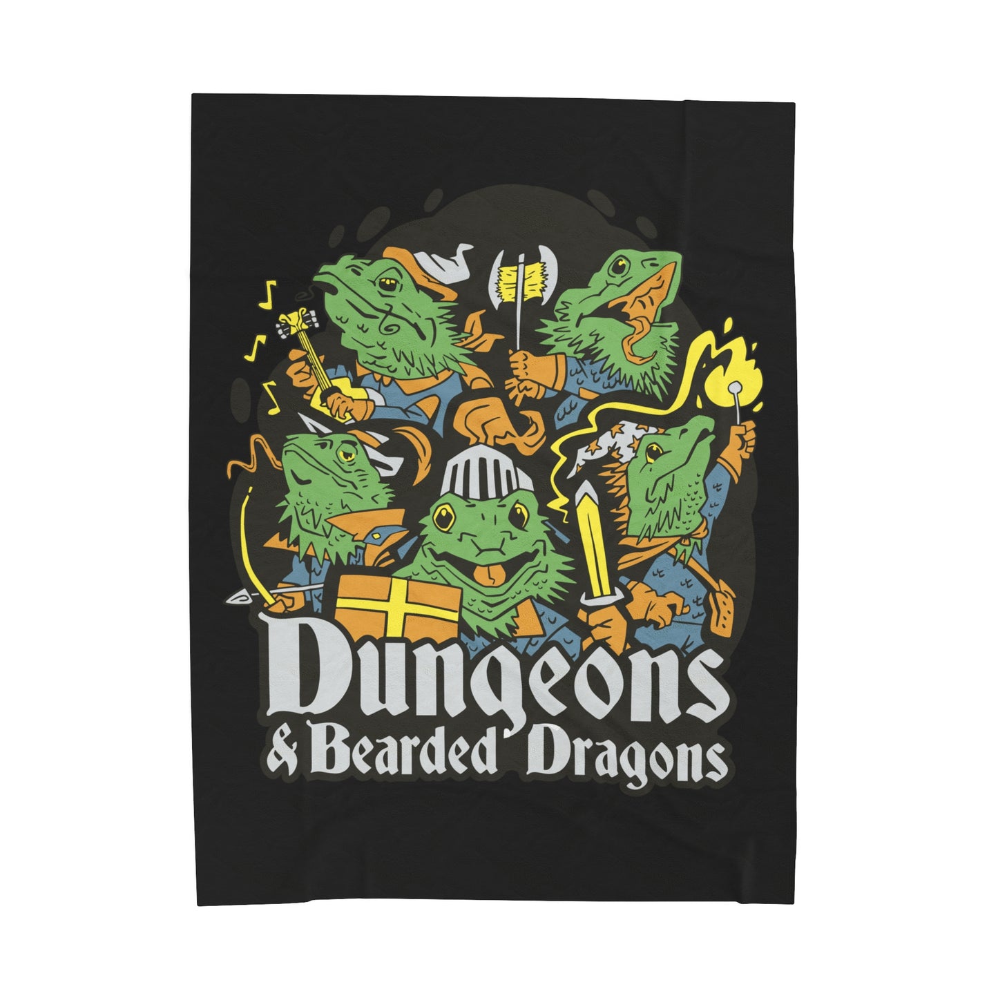 Dungeons and Bearded Dragons Velveteen Plush Throw Blanket Funny Reptile Gift Nerdy Parody Blanket Fantasy Roleplaying Cozy Dragon Decor