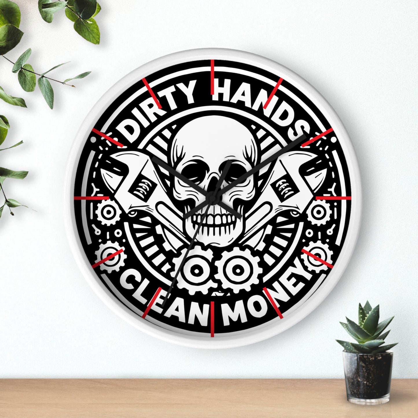 Dirty Hands Clean Money Wall Clock | Blue Collar Mechanic Design | Battery Operated | Unique Man Cave and Garage Decor Car Guy GIft