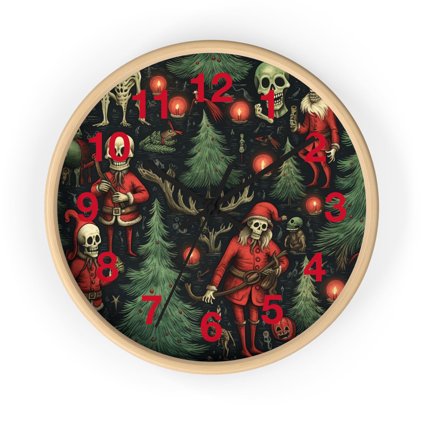 Skeleton Santa Gothic Christmas Wall Clock | Dark Holiday Decor | Battery Operated | Unique Spooky Aesthetic | Perfect Gift for Gothic Lover