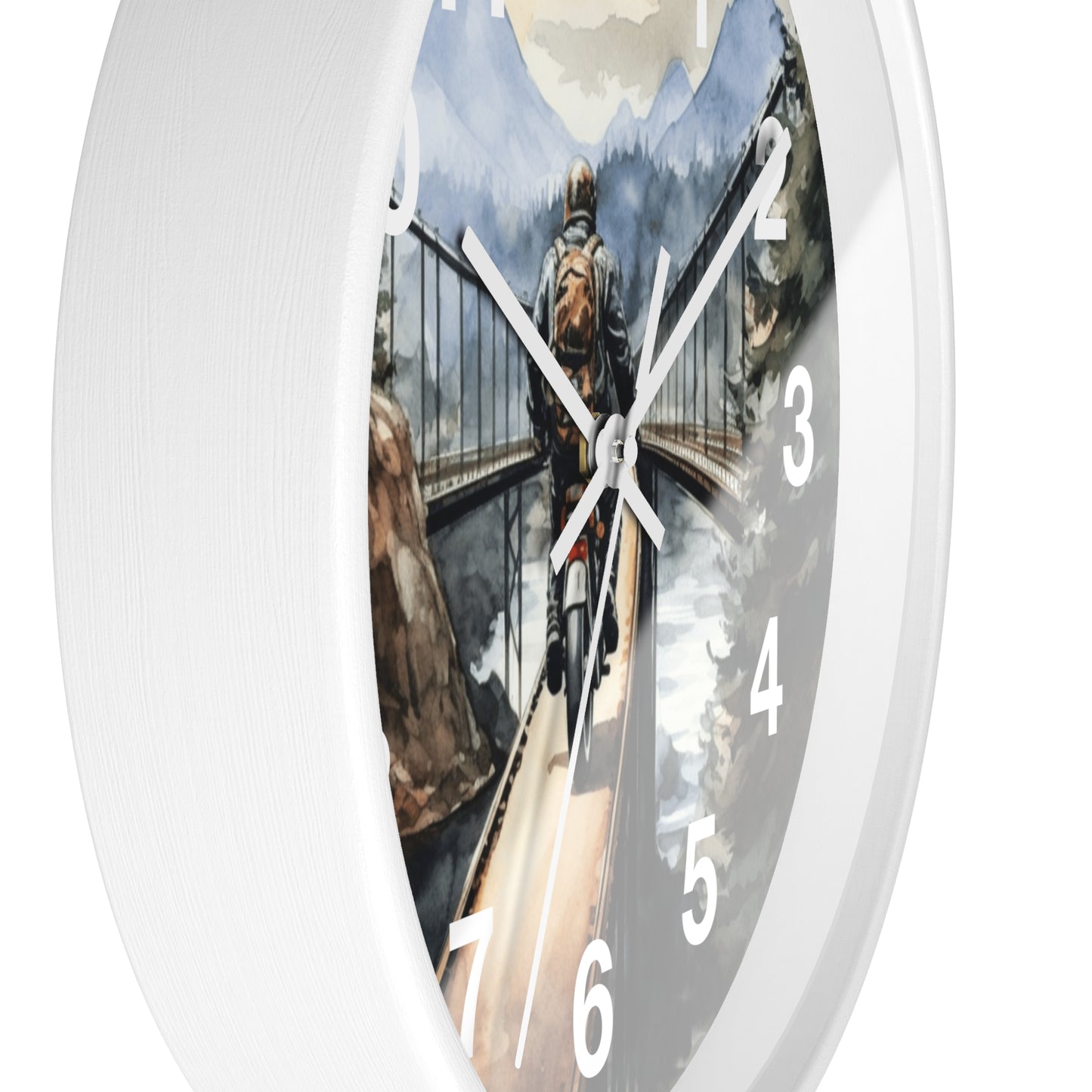 Scenic Bridge Wall Clock | Mountain Forest Peaceful Ride | Motorcycle Art | Unique Biker Decor Nature Adventure Gift Battery Operated Clock