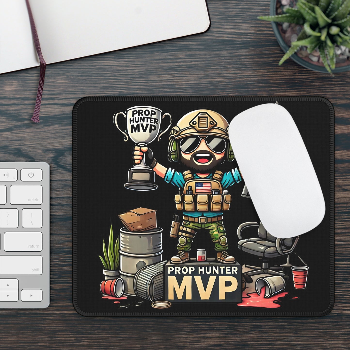 Prop Hunter MVP Cartoon Non Slip Mouse Pad | Funny Tactical Gamer Design | Trophy & Props Victory | Bearded Prop Hunt Inspired Theme