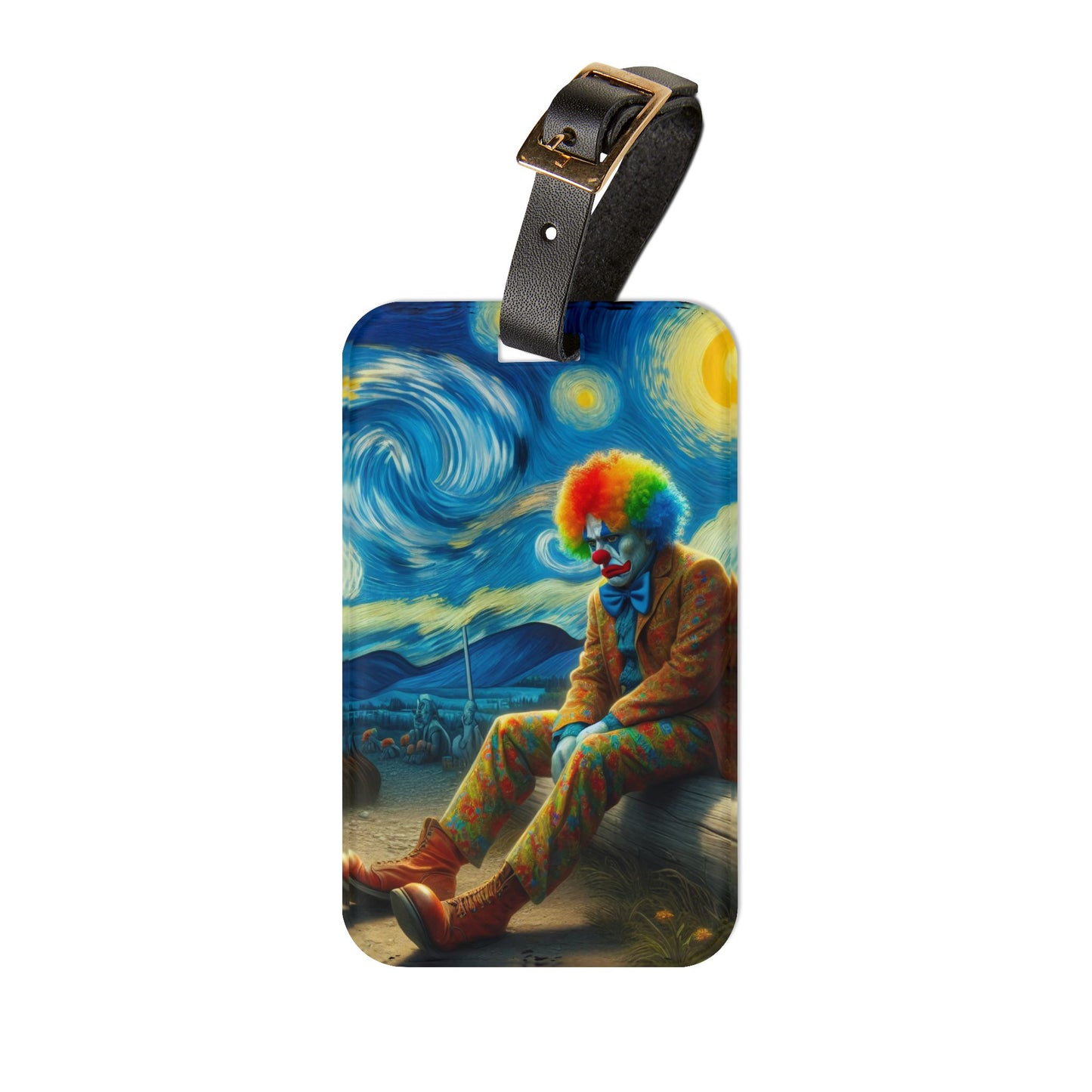 Sad Clown Night Sky Luggage Tag | Melancholic Art Travel Accessory | Unique Gift for Clown and Art Lovers | Baggage ID Circus Clown Gift