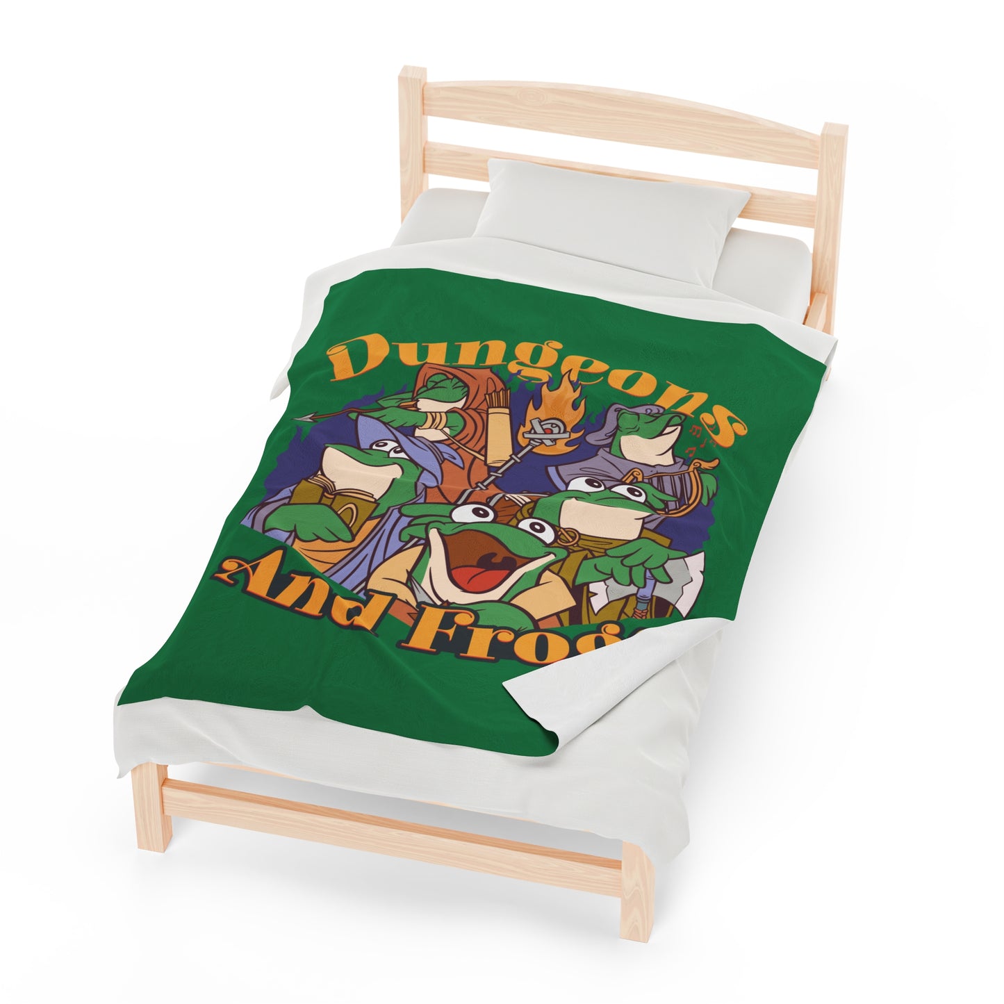 Dungeons and Frogs Velveteen Plush Throw Blanket | Funny Frog Lover Gift | Nerdy Parody Blanket | Fantasy Roleplaying Cozy Amphibian Decor