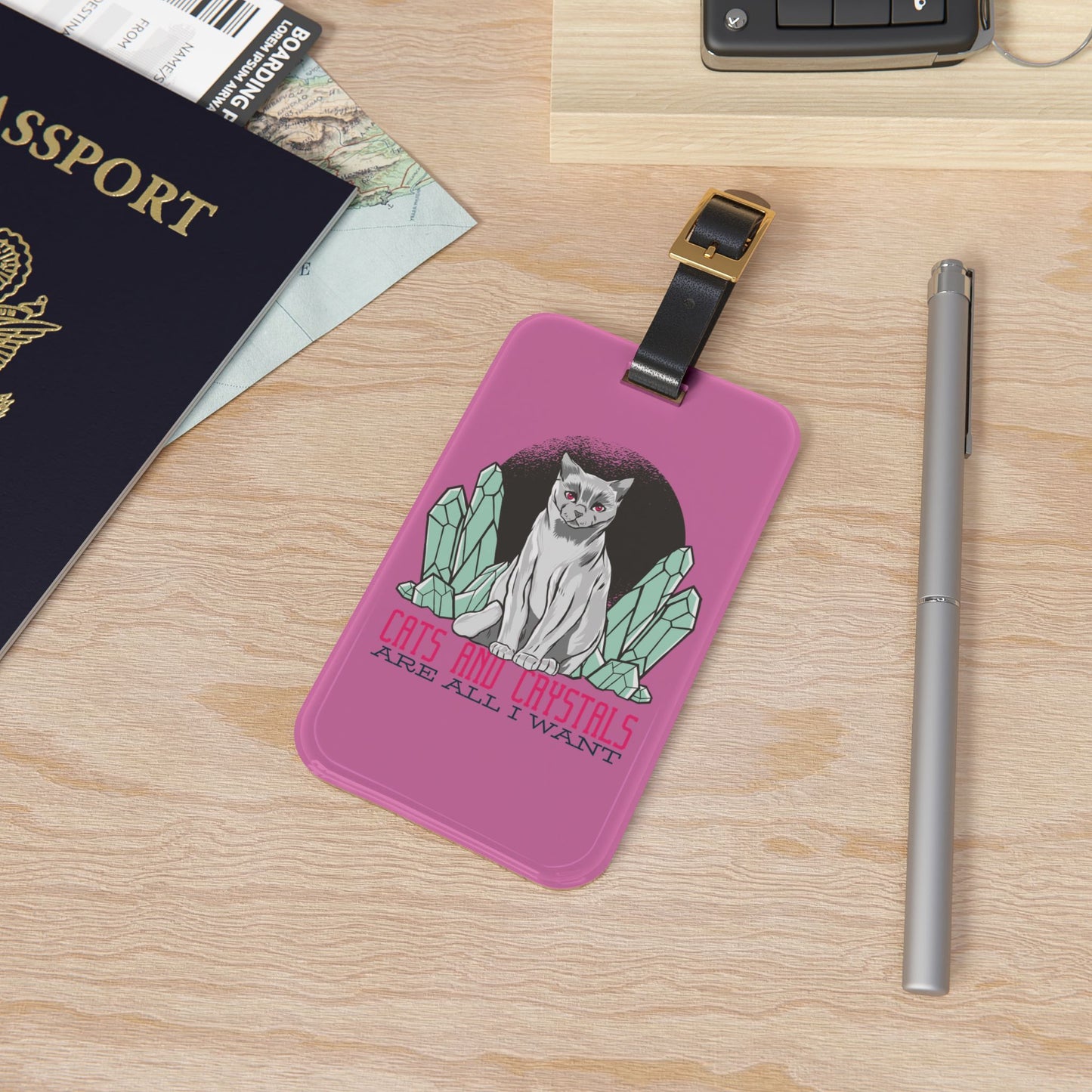 Cats and Crystal Luggage Tag Cat Travel Accessory Spiritual Crystal Lover Suitcase ID Tag Perfect Baggage Gift Travel Bug Airline Travel Tag