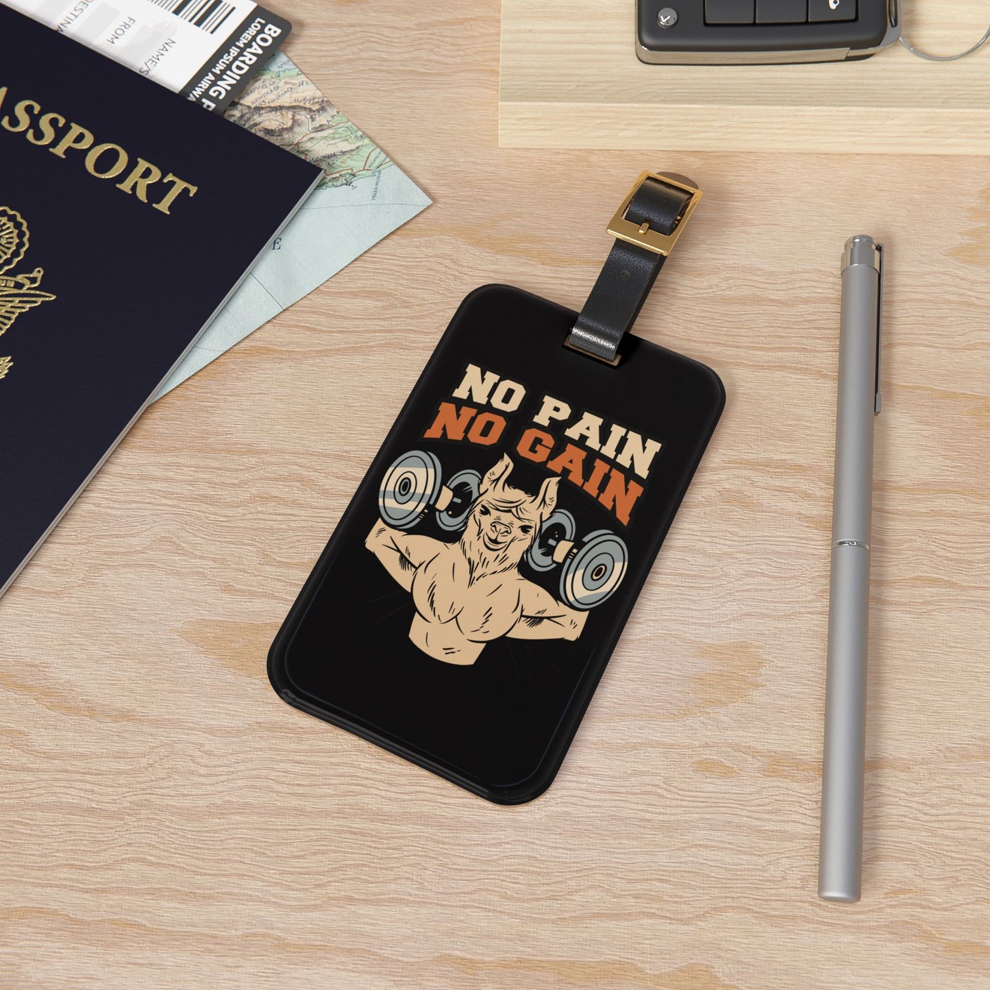 No Pain No Gain Weightlifting Llama Luggage Tag Baggage ID Accessory Funny Llama Lovers Travel Bug Suitcase Tag Airline Flight Badge Gym Rat