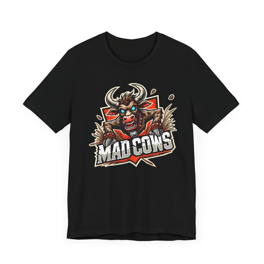 Mad Cows Angry Bull Shirt | Fierce and Fun Cow Design | Unique Gift for Gamers and Animal Lovers Esports Jersey Style Graphic Tee Funny Cow