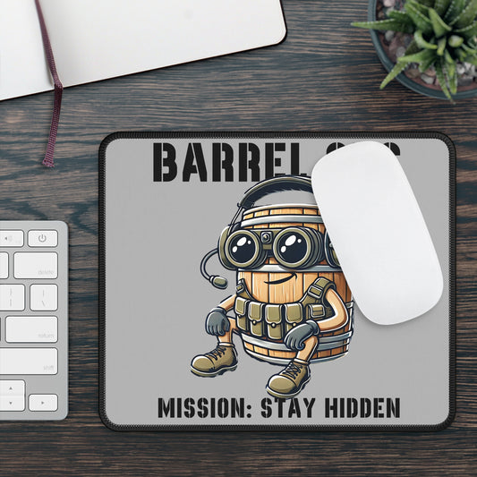 Barrel Ops Tactical Cartoon Non Slip Mouse Pad | Funny Prop Hunt Design | Mission: Stay Hidden Gamer Mat | Unique Military Barrel