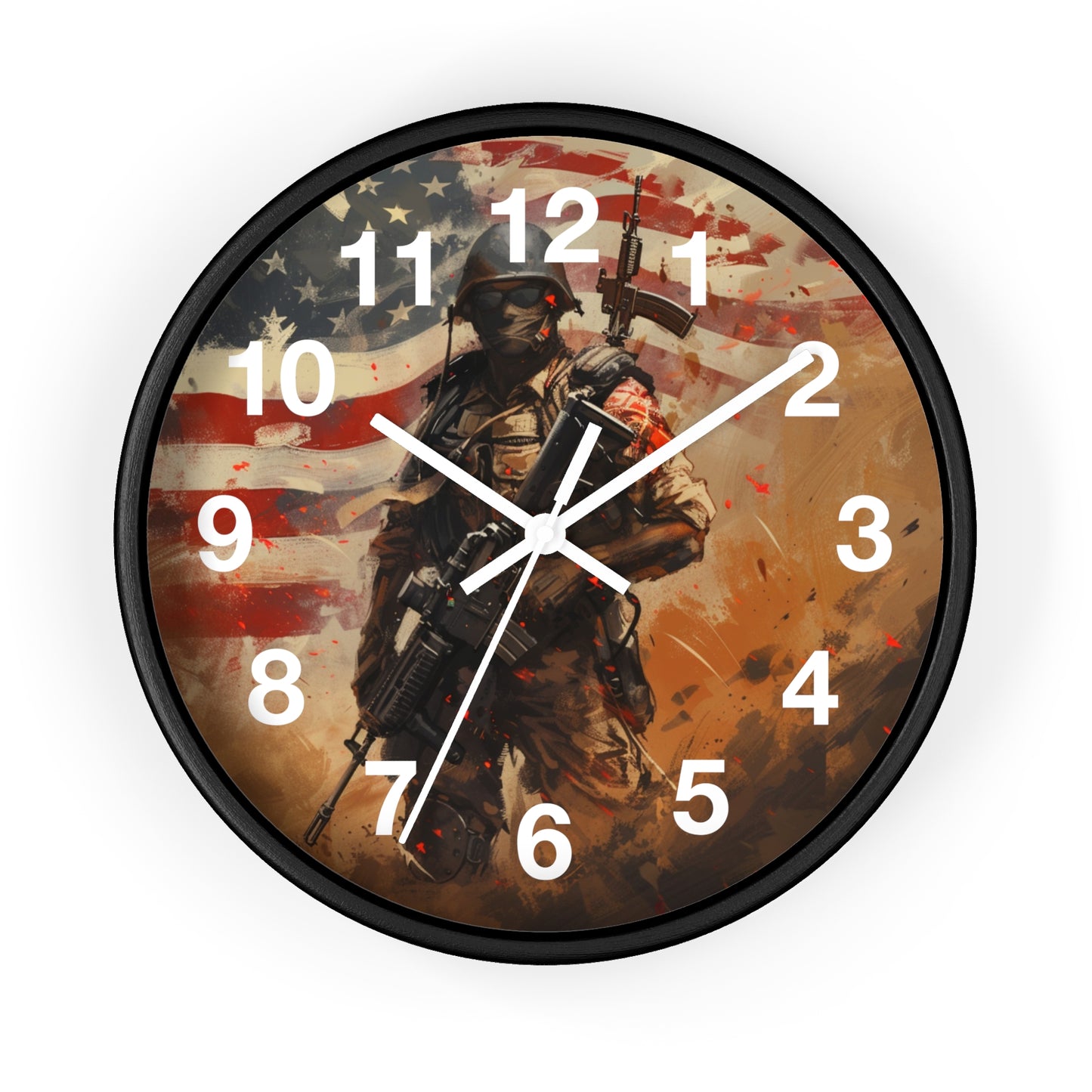 War-Ready Tactical Soldier Wall Clock | Rugged Military Tribute Art | Battery Operated | Bold USA Decor | Perfect Gift Warriors and Patriots