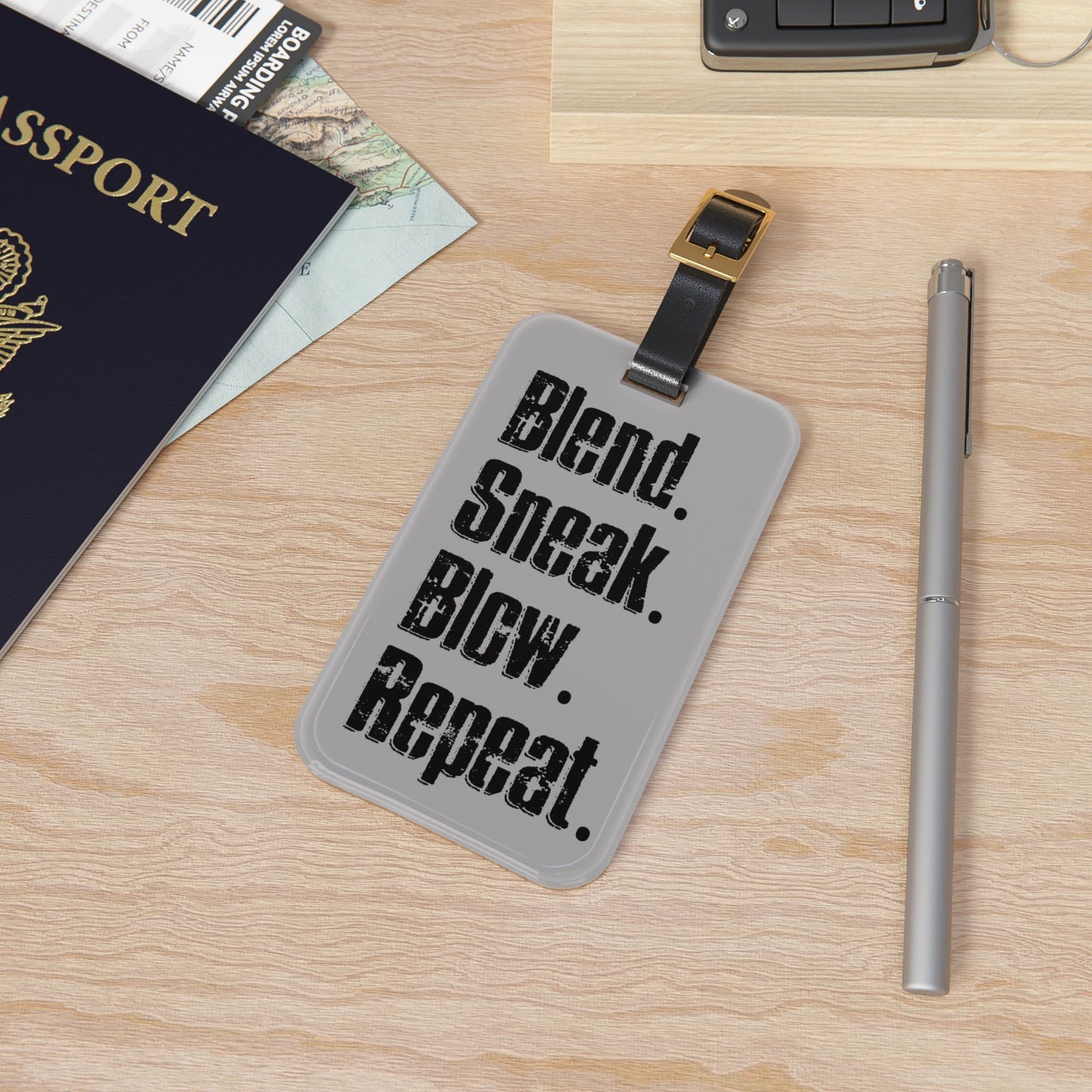 Blend Sneak Blow Repeat Luggage Tag | Tactical Prop Hunt-Inspired Baggage ID Bold Gamer Travel Accessory Whistle Warriors Military Inspired