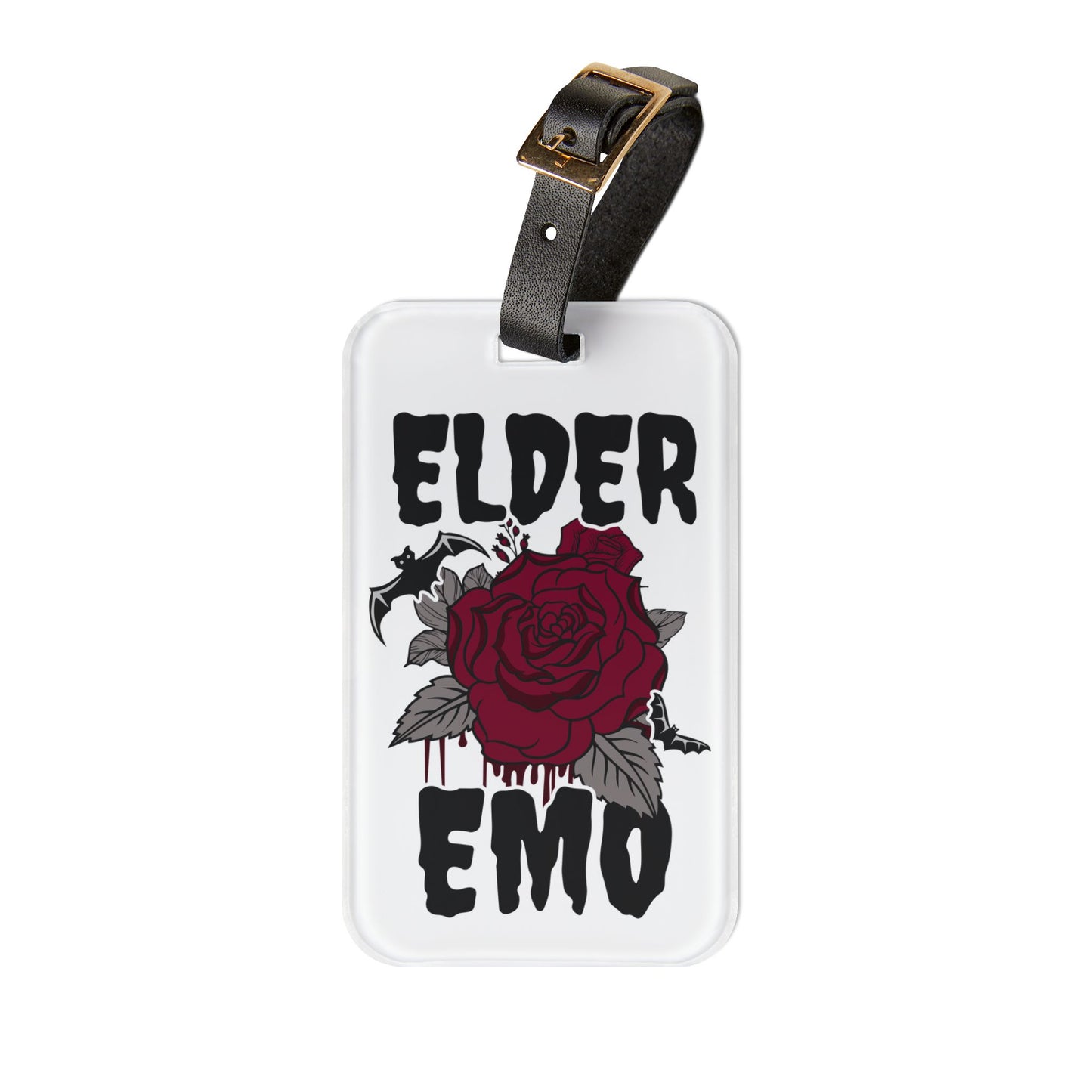 Elder Emo With Rose Luggage Tag | Dark Aesthetic Rose Travel Accessory | Baggage ID for Nostalgic Goth Punk Fans Perfect Emo Throwback Gift