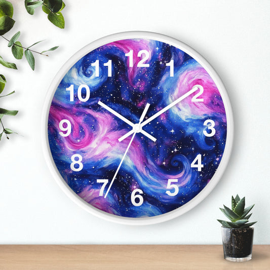 Pink Blue Space Galaxy Wall Clock | Trippy Rave Design | Battery Operated | Unique Teen Girl Room Decor | Ideal for Space Galaxy Rave Lovers