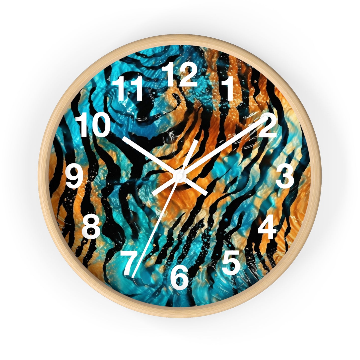 Blue and Orange Tiger Print Wall Clock | Trippy Animal Art | Battery Operated | Unique Teen Room Decor | Perfect Gift for Animal Lovers