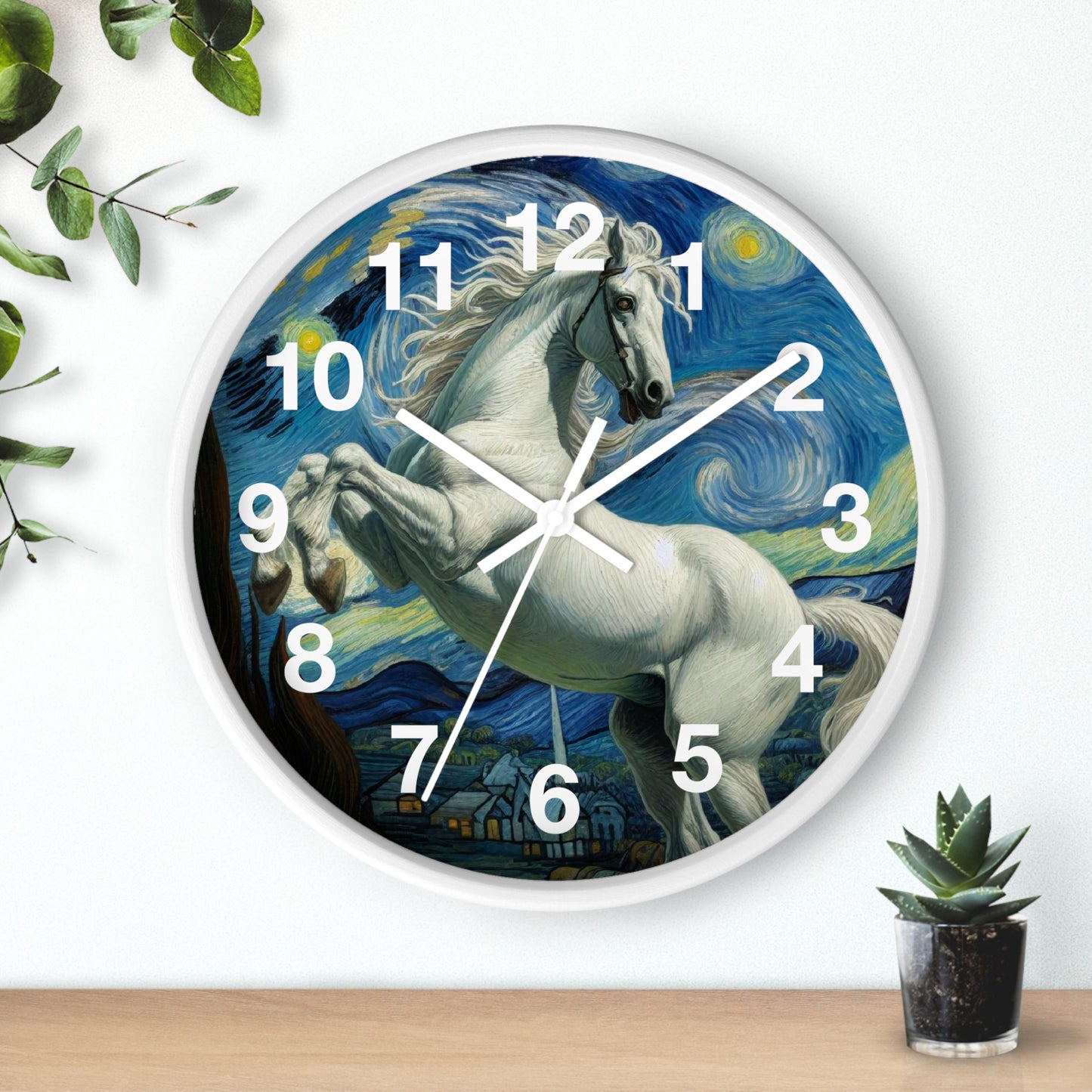 Majestic White Horse Night Sky Wall Clock | Battery Operated | Starry Night-Inspired Art | Perfect Gift Horse Lovers | Enchanting Wall Deco