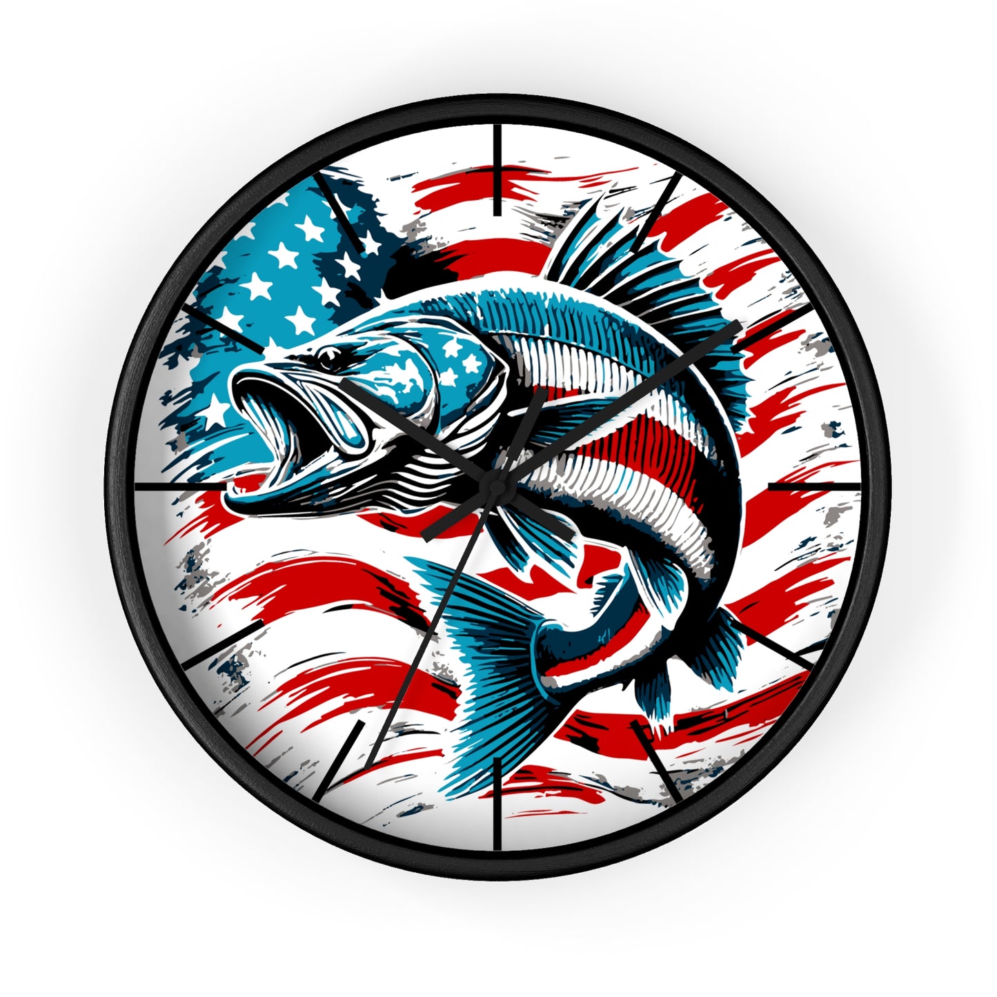 American Flag Fish Wall Clock | Patriotic Fisherman Decor | Battery Operated | Perfect for Man Cave | Unique Gift for Fishing Enthusiasts