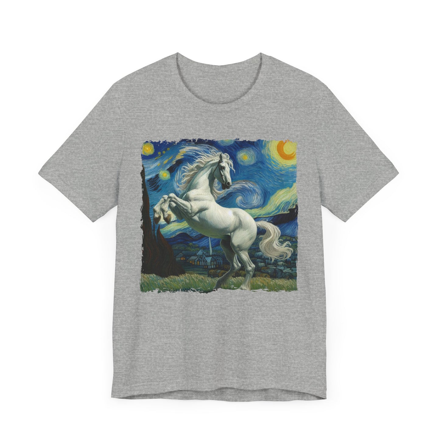 Majestic White Horse Night Sky Shirt | Starry Night-Inspired Art Tee | Perfect Gift for Horse Lovers and Dreamers Funny Horse Parody Gift