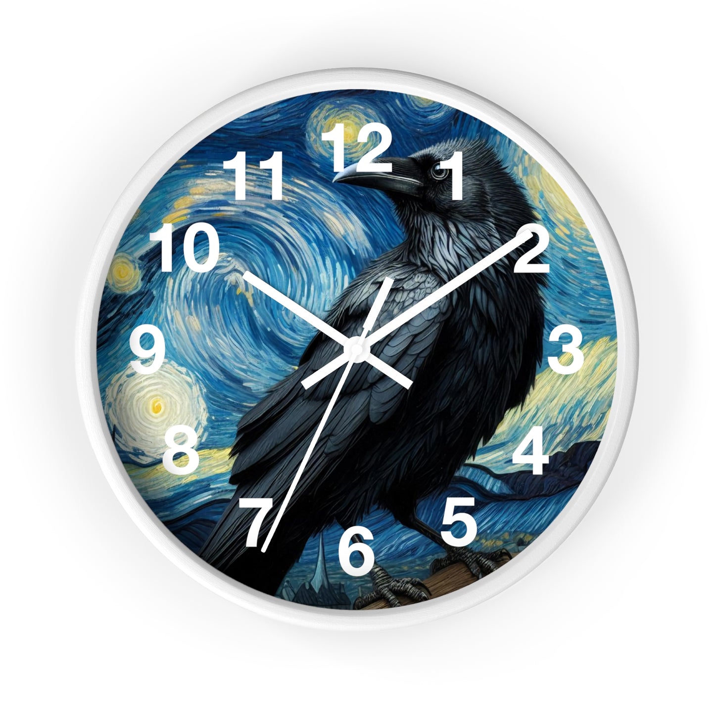 Black Raven Night Sky Wall Clock | Battery Operated | Starry Night-Inspired Art | Perfect Gothic Gift for Raven Lovers | Witchy Wall Decor