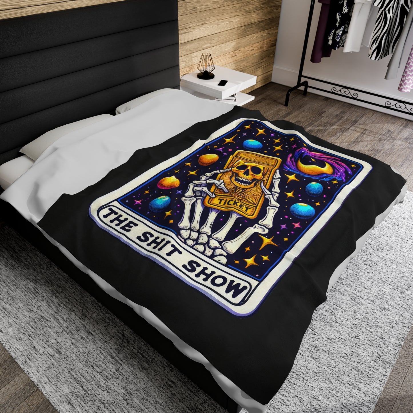 Shit Show Tarot Card Velveteen Plush Throw Blanket | Funny Gag Gift | Sarcastic Skeleton Blanket | Tarot-Inspired Cozy Warm Throw Life Chaos