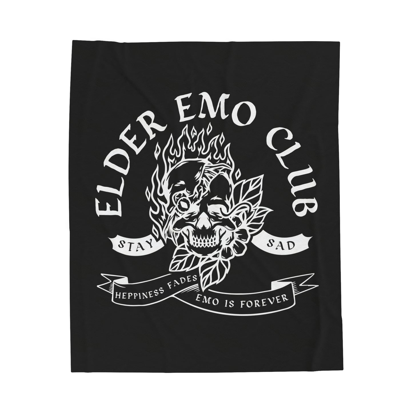 Elder Emo Club Velveteen Plush Throw Blanket | Happiness Fades Emo Forever Blanket Stay Sad Cozy Alternative Decor Emo Style Nostalgic Gift