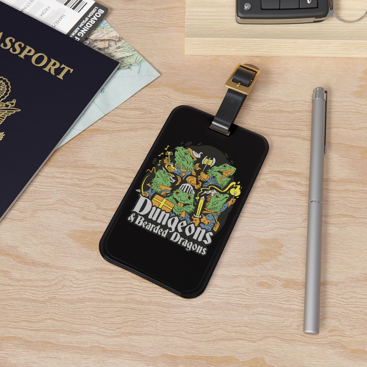 Dungeons and Bearded Dragons Luggage Tag | Funny Reptile Lover Baggage ID Nerdy Parody Travel Accessory Fantasy Roleplaying Gift Dragon Fans