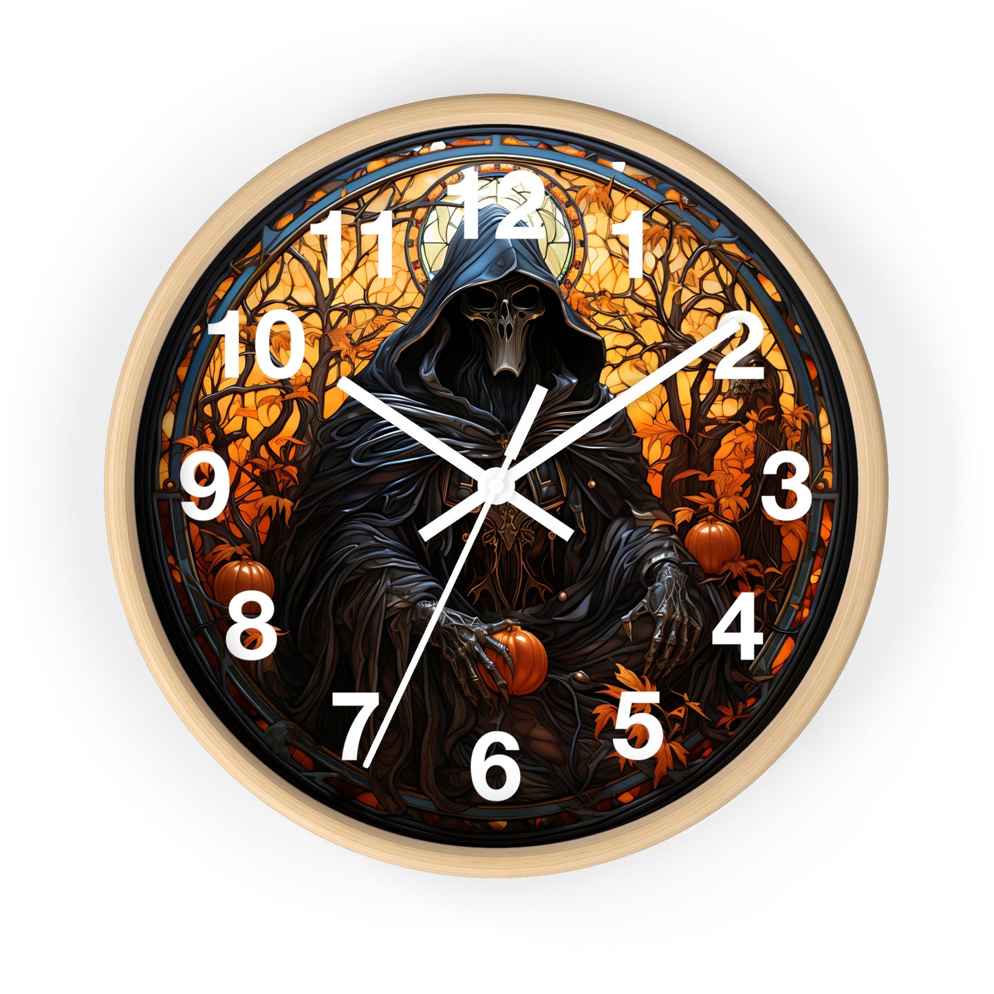 Stained Glass Halloween Death Eater Wall Clock | Gothic Dark Aesthetic Decor | Battery Operated Unique Spooky Accent Gothic Horror Fans Gift