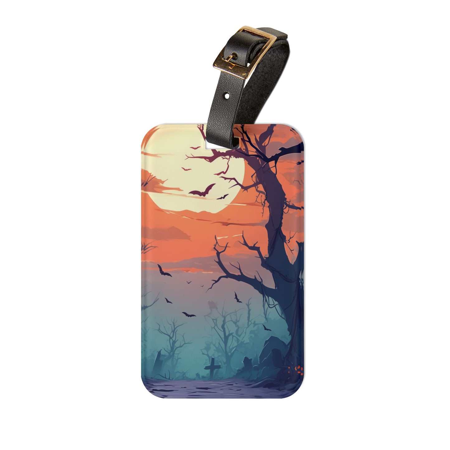 Scenic Sunset Graveyard Luggage Tag | Halloween Inspired Baggage ID | Spooky Gravestones | Goth Eerie Scenic Art | Dead Forest Witchy Vibe