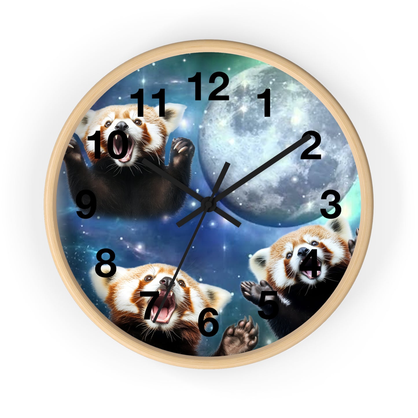 Red Panda Howling at the Moon Wall Clock | Battery Operated | Cute Animal Decor | Perfect Gift for Red Panda Lovers | Whimsical Home Accent