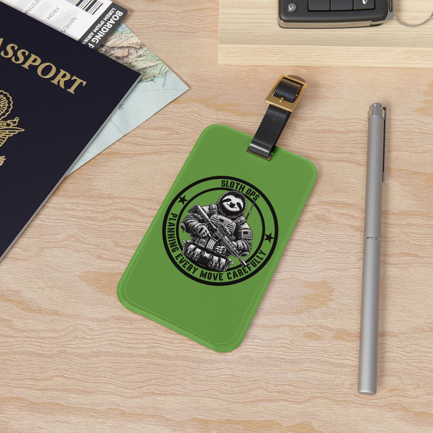 Tactical Sloth Ops Luggage Tag | Funny Sloth Military-Inspired Baggage ID Patriotic Humor Gift for Sloth Lovers Slow Steady Tactical Design