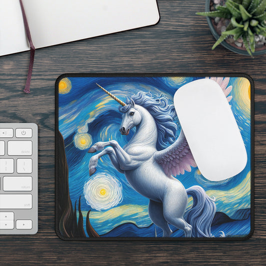 Magical White Unicorn Night Sky Non-Slip Mouse Pad | Starry Night-Inspired Art | Unicorn Lover Fantasy Gift Desk Mat Unicorn Computer Mat