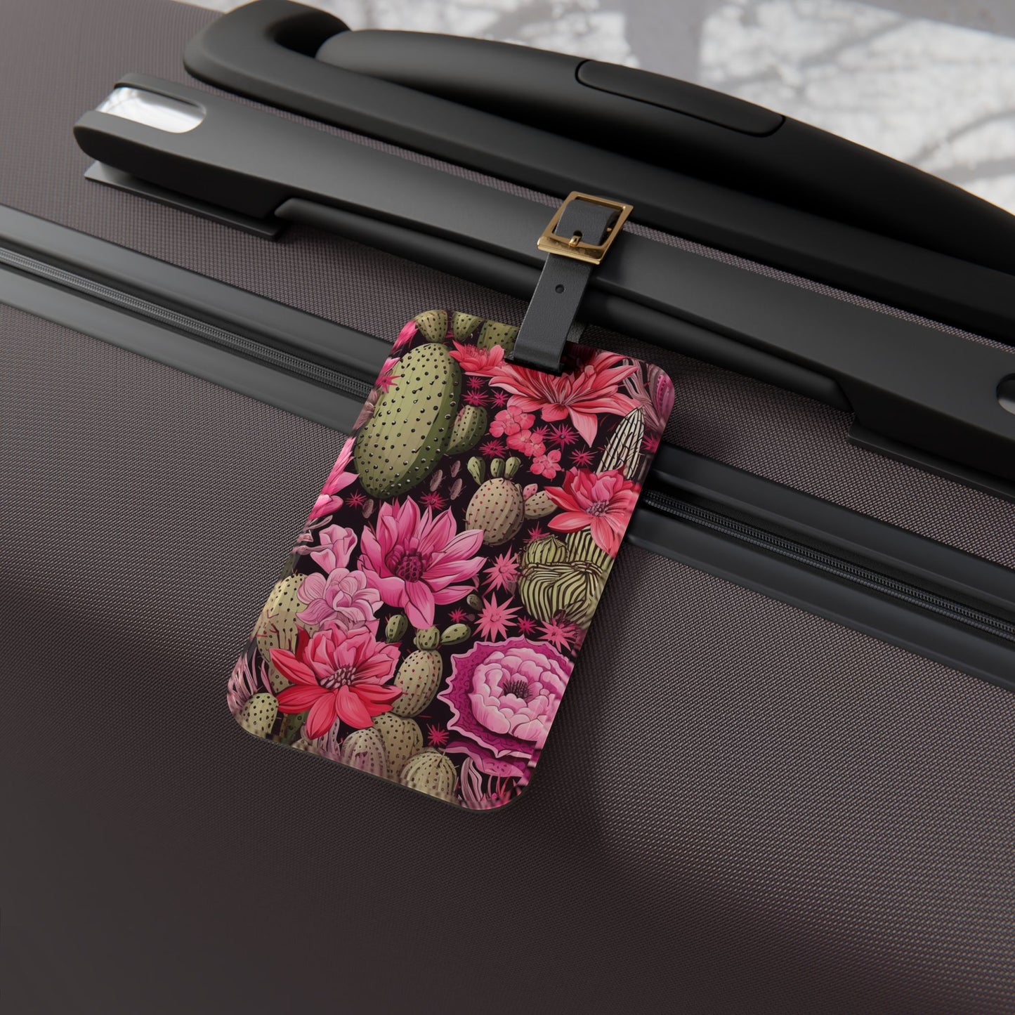 Elegant Cactus Floral Luggage Tag | Artistic Desert Vibe Travel Accessory | Trendy Boho Aesthetic Baggage ID | Delightful Gift Cactus Lovers