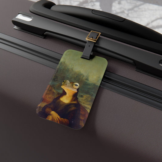 Funny Mona Lisa Style Frog Head Luggage Tag - Frog Lisa Painting Joke Baggage ID - Classic Art Humor for Frog Lovers