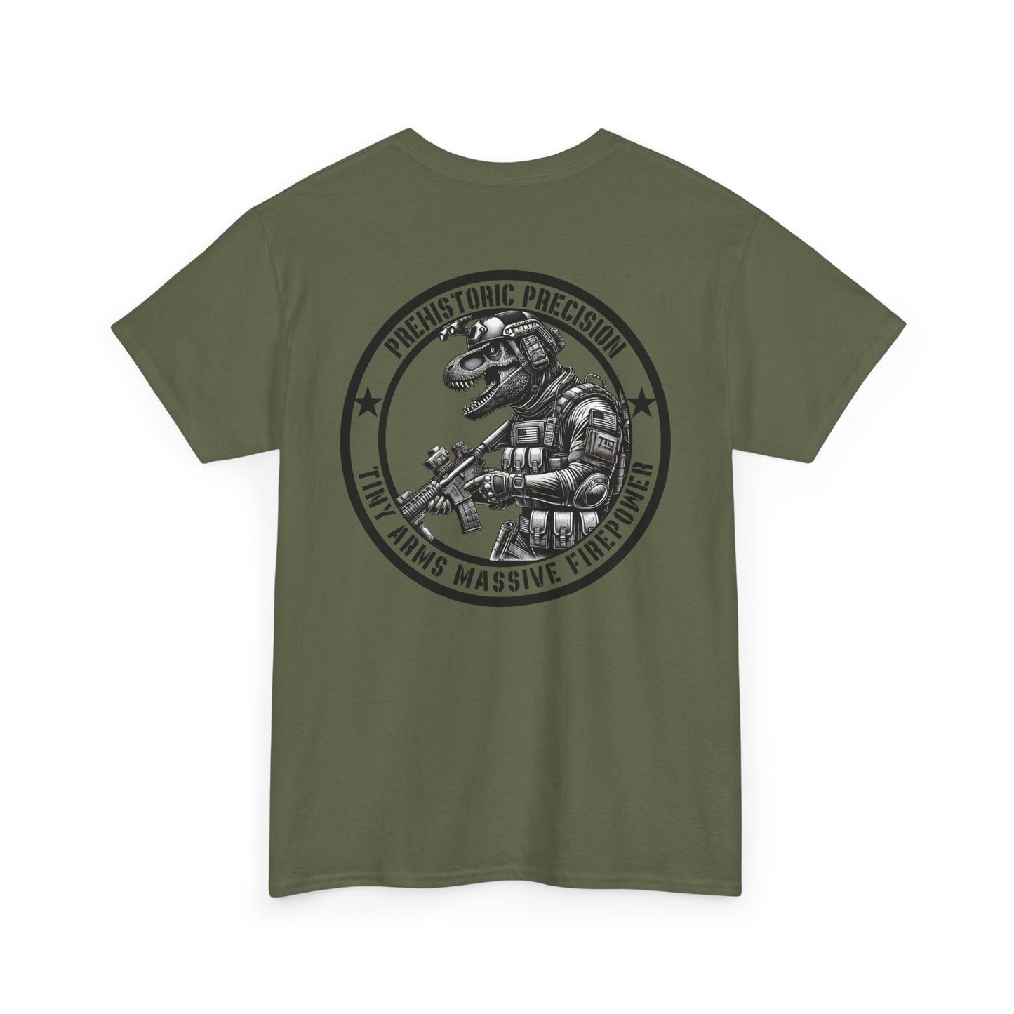 Tactical T-Rex Dinosaur Shirt | Prehistoric Precision Tee Funny Dino Military-Inspired Patriotic Gift Tiny Arms Massive Firepower Dino Lover