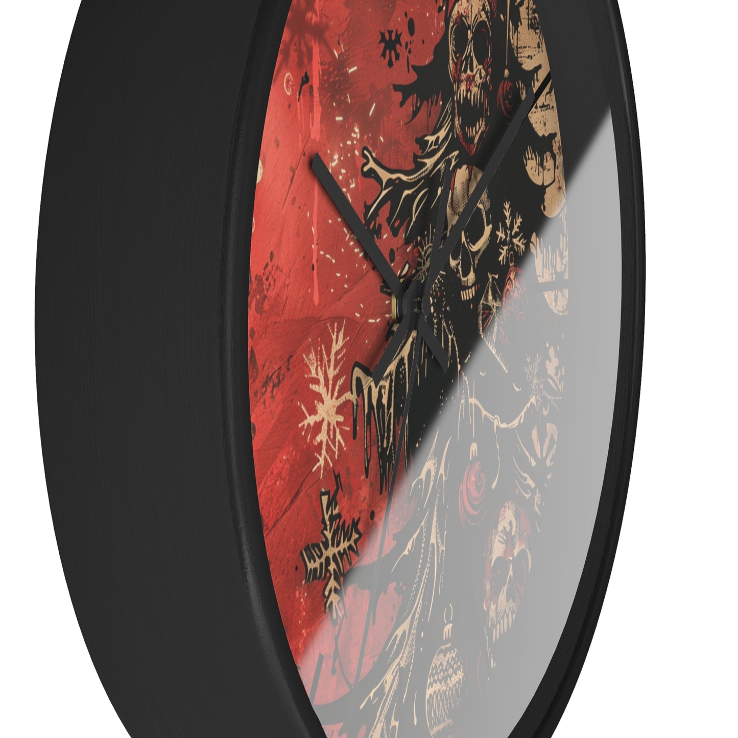 Black & Red Christmas Gothic Wall Clock | Unique Holiday Decor | Battery Operated | Dark Spooky Aesthetic | Perfect Gift for Gothic Lovers